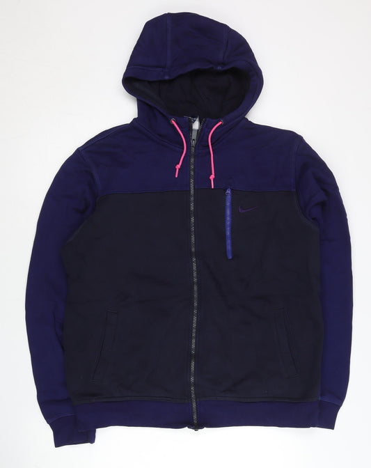 Nike Unisex Blue Full Zip Hoodie XL Cotton Blend Sportswear