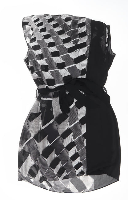 Warehouse Women Black Geometric Strapless Short Party Dress Size 12