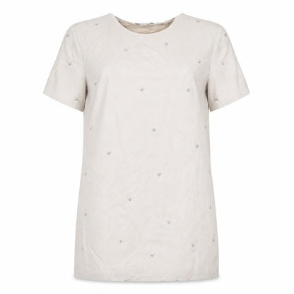 Zara Women’s Beige Shift Dress Size 12 Beaded Short Sleeve Party
