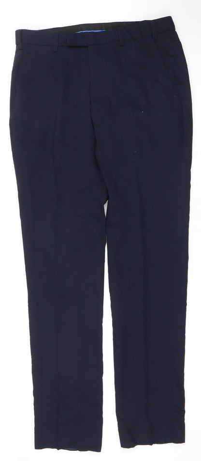 Marks and Spencer Mens Blue Slim Fit Dress Pants 32W 33L Wool Blend