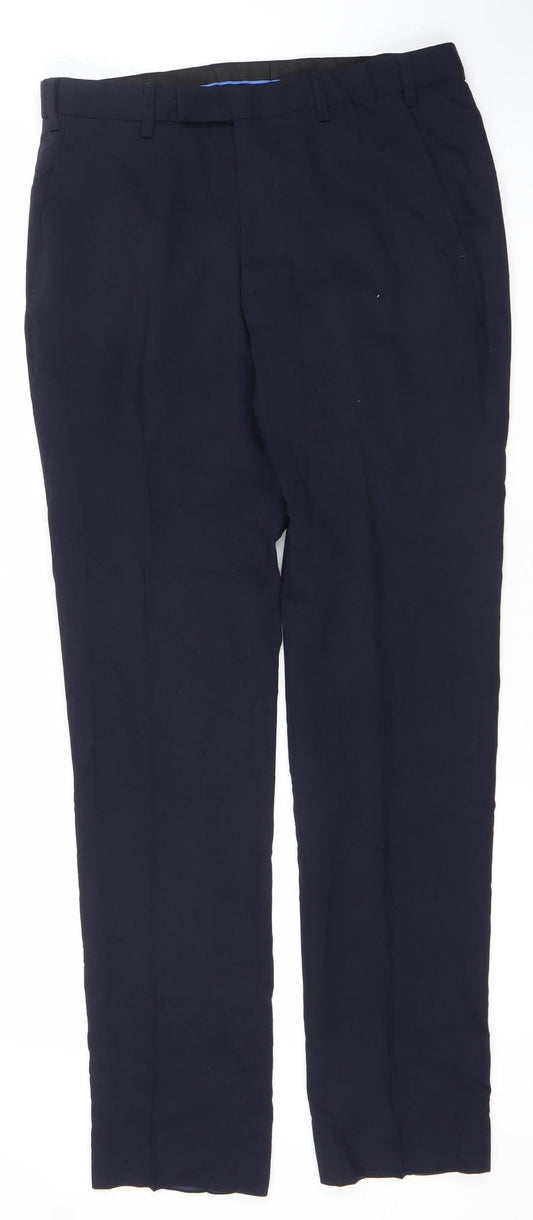 Marks and Spencer Mens Blue Slim Fit Dress Pants 32W 33L Wool Blend