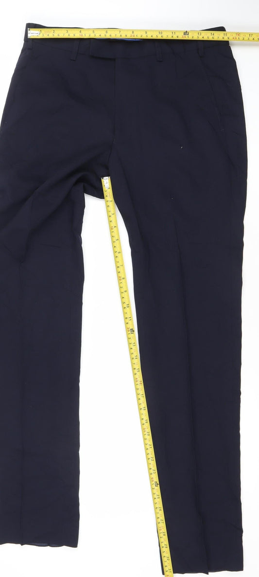 Marks and Spencer Mens Blue Slim Fit Dress Pants 32W 33L Wool Blend