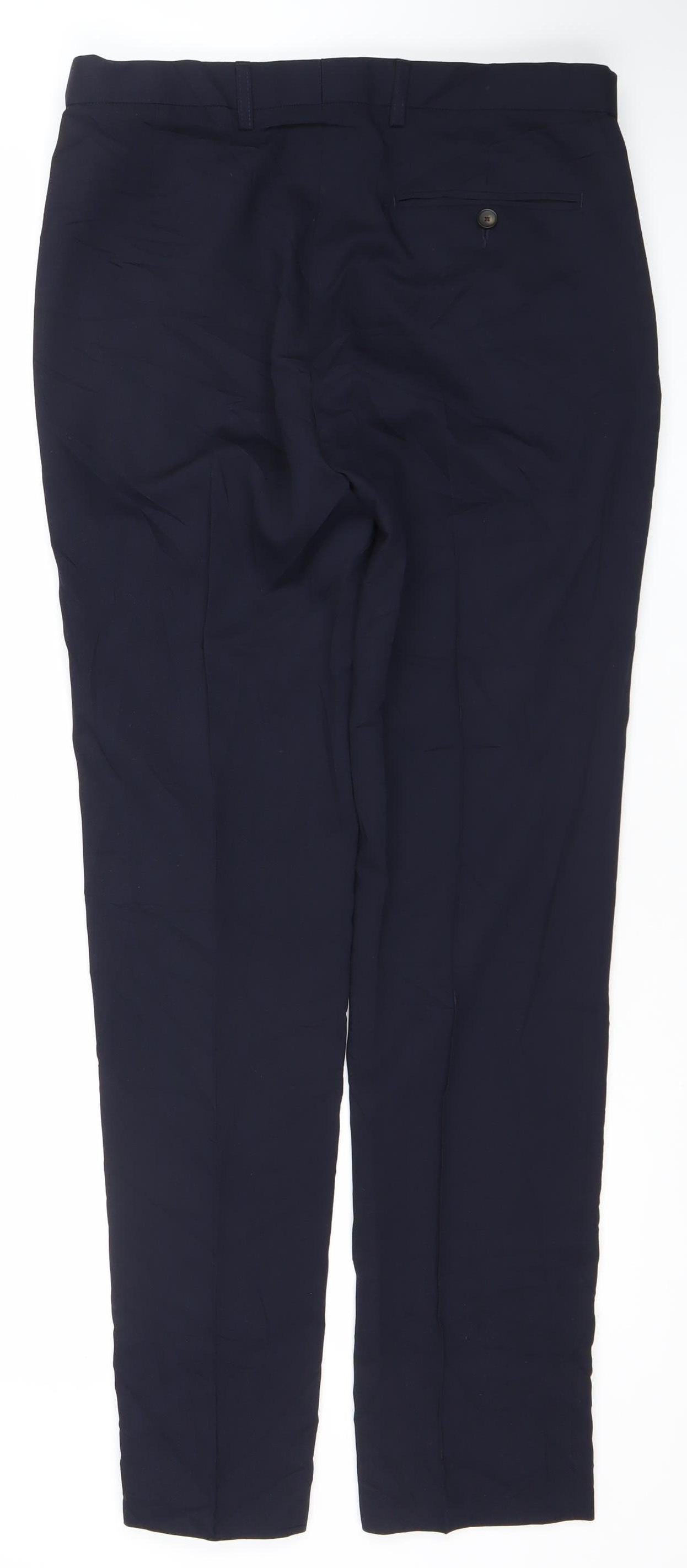 Marks and Spencer Mens Blue Slim Fit Dress Pants 32W 33L Wool Blend