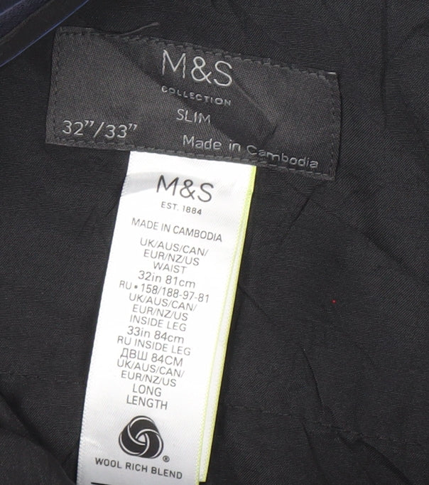 Marks and Spencer Mens Blue Slim Fit Dress Pants 32W 33L Wool Blend