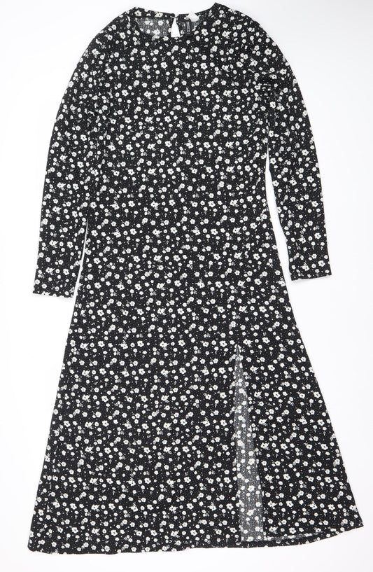 Divided Women’s Black Floral Midi Fit & Flare Dress Size 12