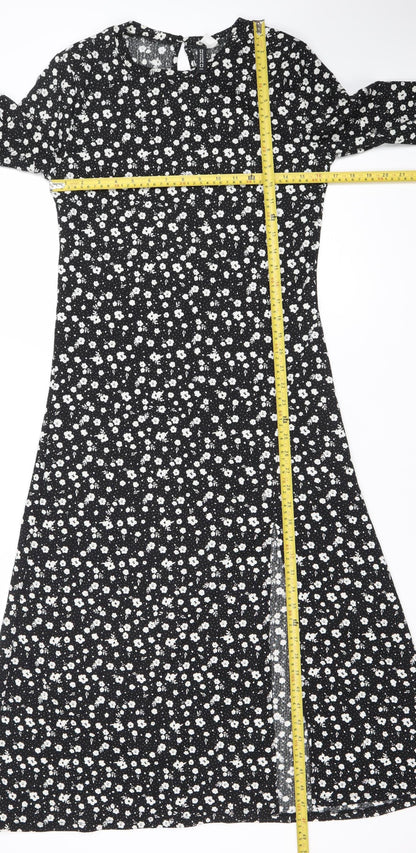 Divided Women’s Black Floral Midi Fit & Flare Dress Size 12