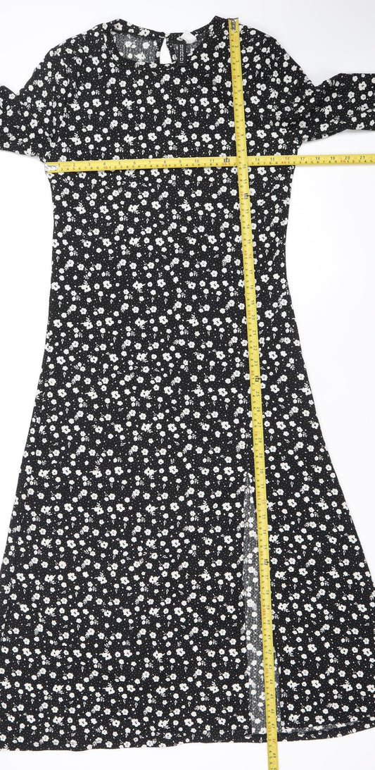Divided Women’s Black Floral Midi Fit & Flare Dress Size 12