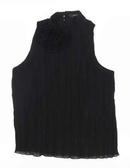 MNG Women’s Black XS Sleeveless High Neck Ruffle Blouse