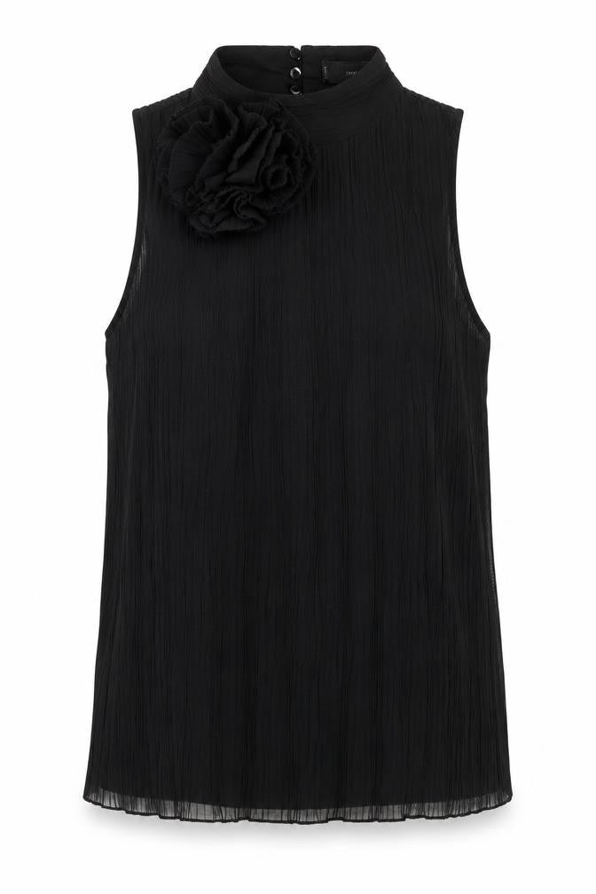 MNG Women’s Black XS Sleeveless High Neck Ruffle Blouse