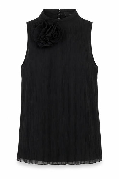 MNG Women’s Black XS Sleeveless High Neck Ruffle Blouse