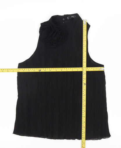 MNG Women’s Black XS Sleeveless High Neck Ruffle Blouse