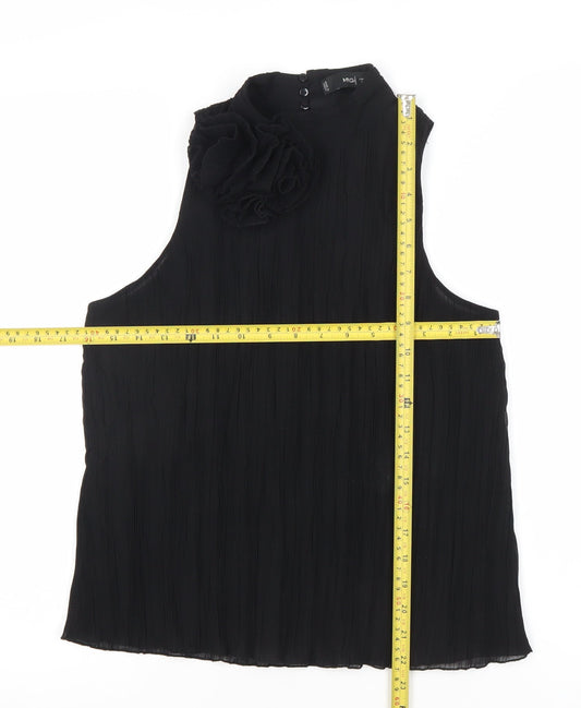 MNG Women’s Black XS Sleeveless High Neck Ruffle Blouse
