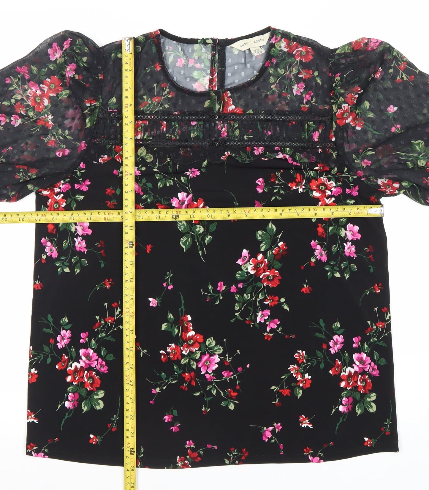 Womens UK Size 14 Love & Roses Black Tunic Blouse