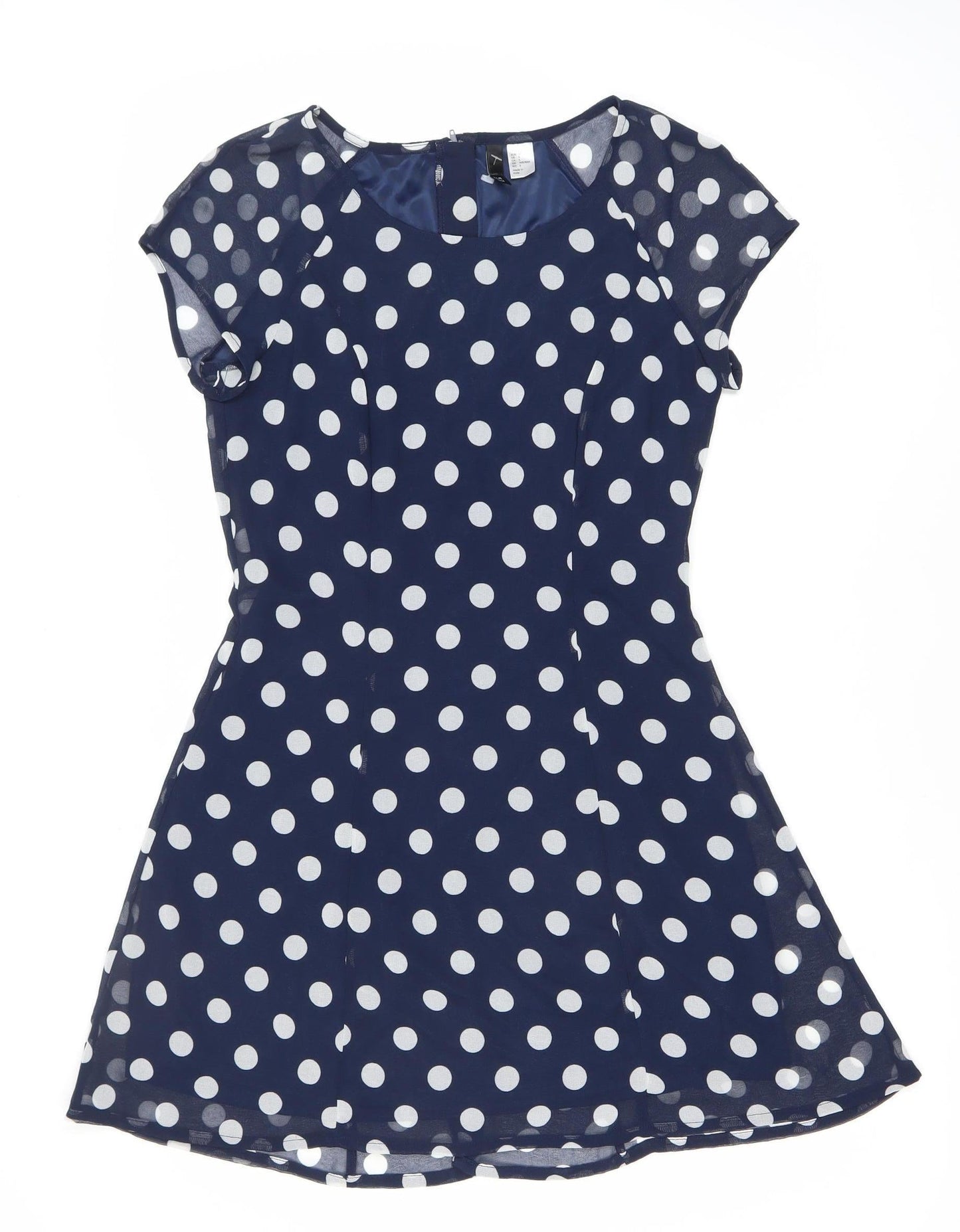H&M Women’s Blue Polka Dot A-Line Dress Size 8 Scoop Neck