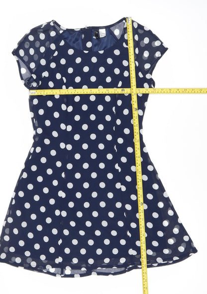 H&M Women’s Blue Polka Dot A-Line Dress Size 8 Scoop Neck