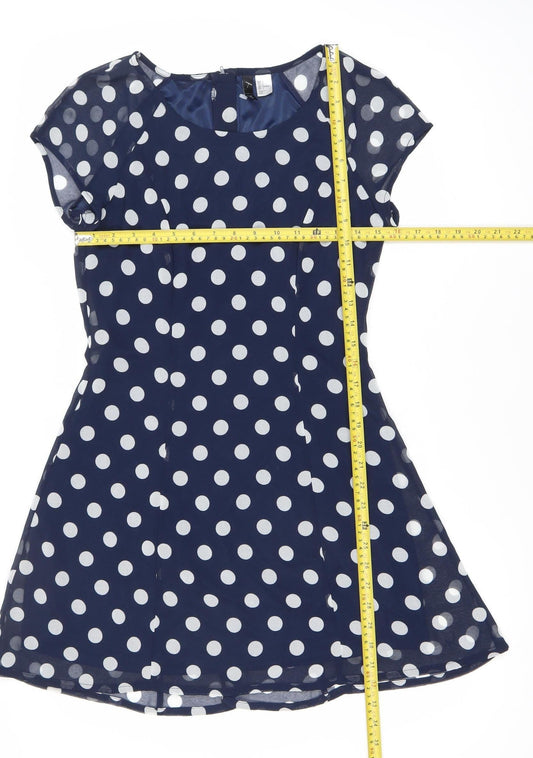 H&M Women’s Blue Polka Dot A-Line Dress Size 8 Scoop Neck