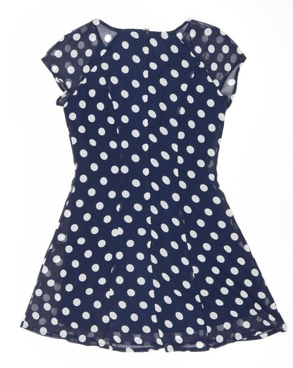 H&M Women’s Blue Polka Dot A-Line Dress Size 8 Scoop Neck