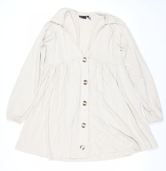 ASOS DESIGN Women’s Beige Shirt Dress Size 6 Cotton Long Sleeve