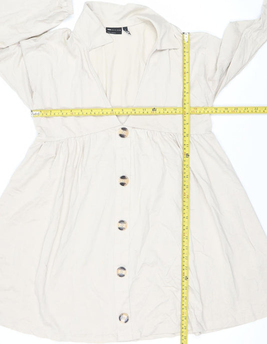 ASOS DESIGN Women’s Beige Shirt Dress Size 6 Cotton Long Sleeve