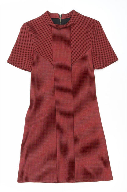Topshop Women Red Bodycon Knee Length Dress UK 8 Short Sleeve Geometric