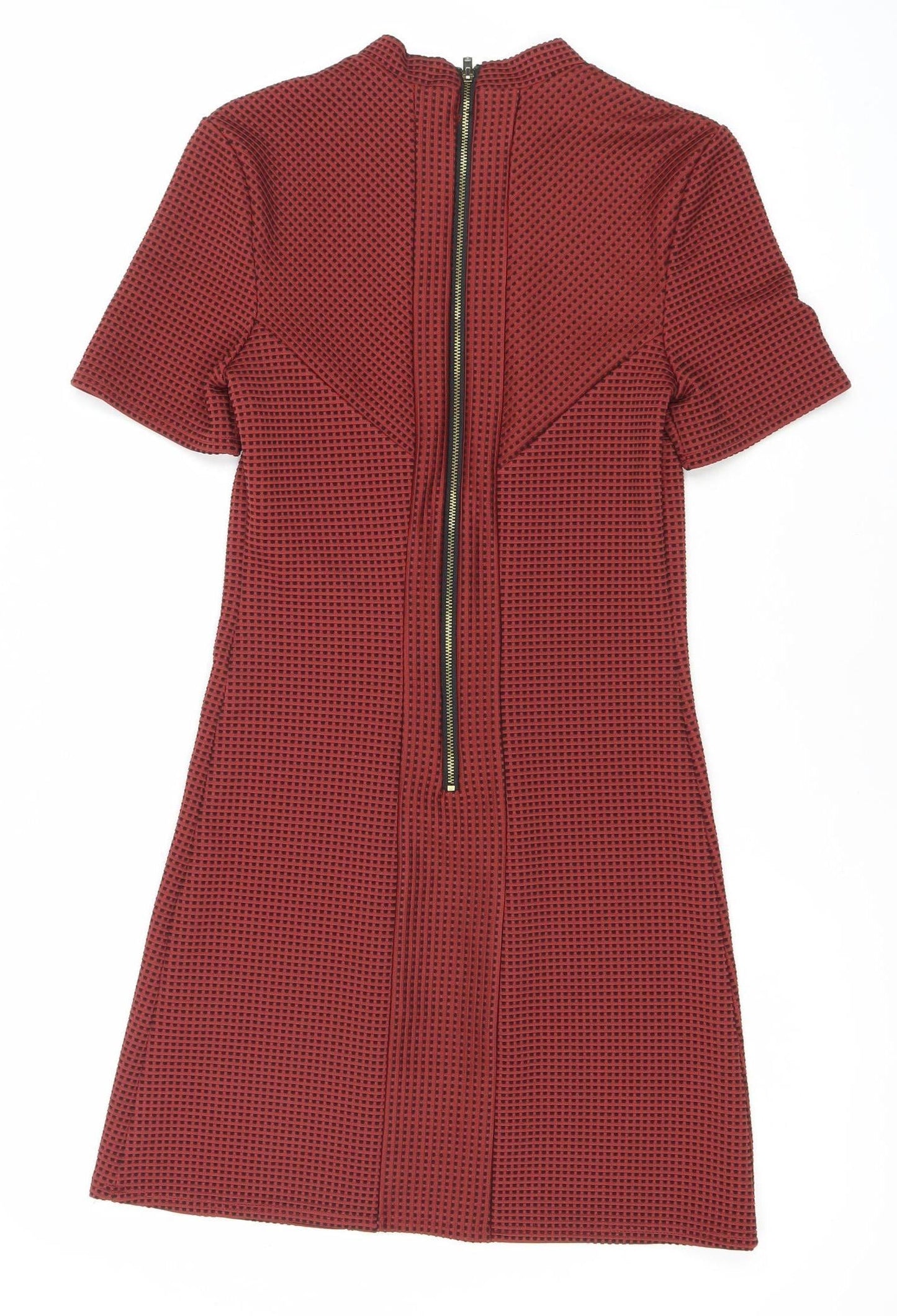Topshop Women Red Bodycon Knee Length Dress UK 8 Short Sleeve Geometric