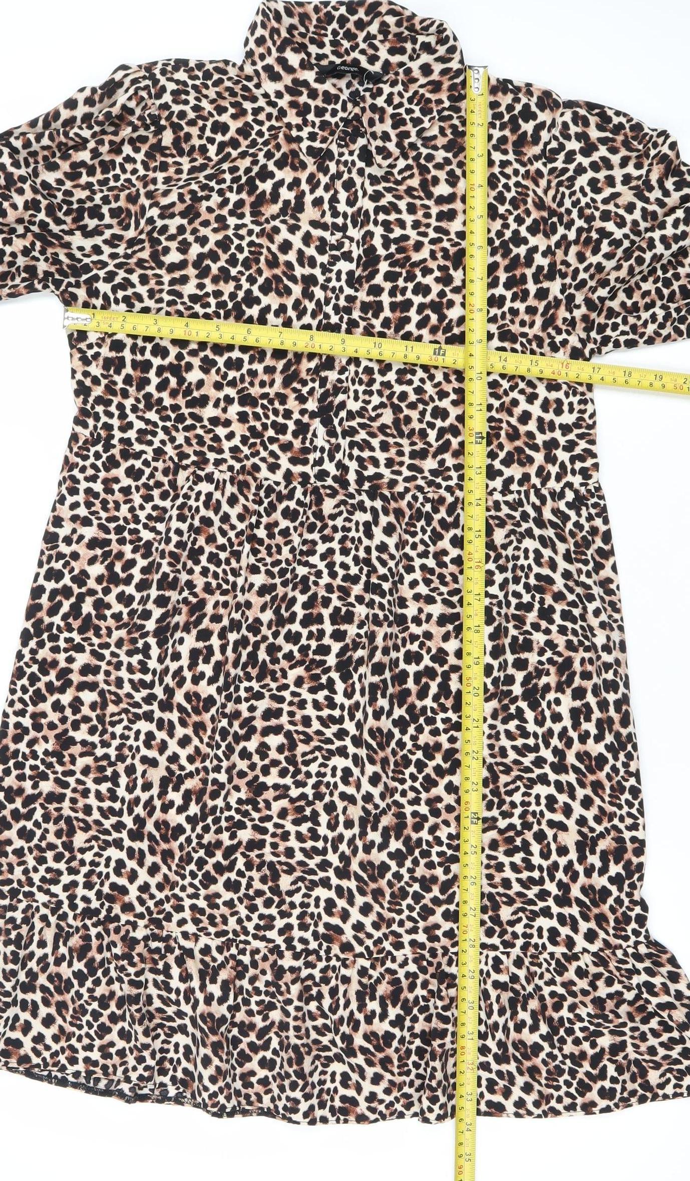 George Women’s Leopard Print Shift Dress Size 10 Knee Length V-Neck