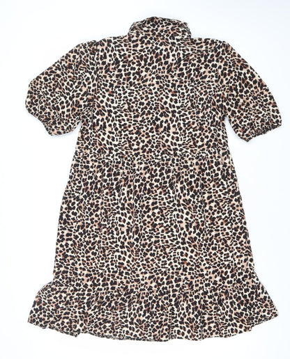George Women’s Leopard Print Shift Dress Size 10 Knee Length V-Neck