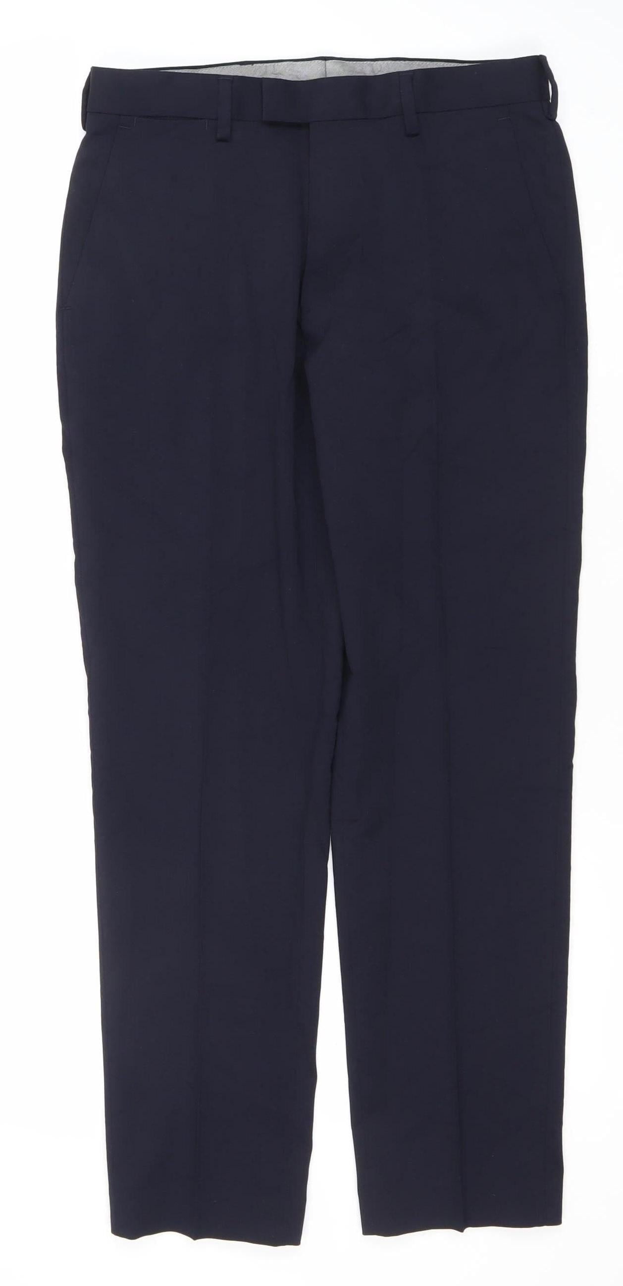 Marks and Spencer Mens Blue Slim Fit Dress Pants 30x29 Wool Blend