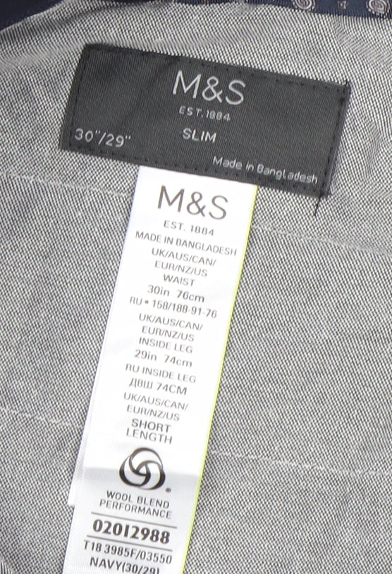 Marks and Spencer Mens Blue Slim Fit Dress Pants 30x29 Wool Blend