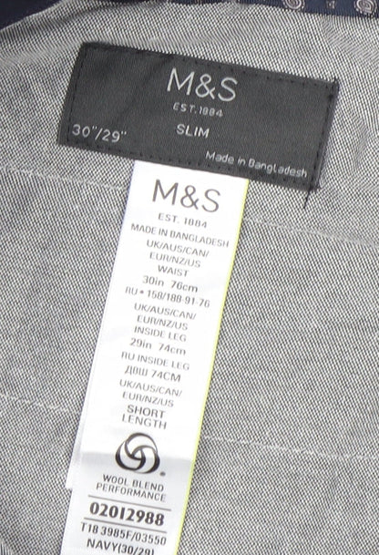 Marks and Spencer Mens Blue Slim Fit Dress Pants 30x29 Wool Blend