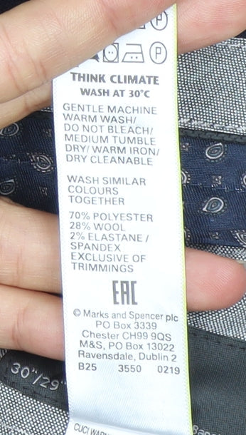 Marks and Spencer Mens Blue Slim Fit Dress Pants 30x29 Wool Blend