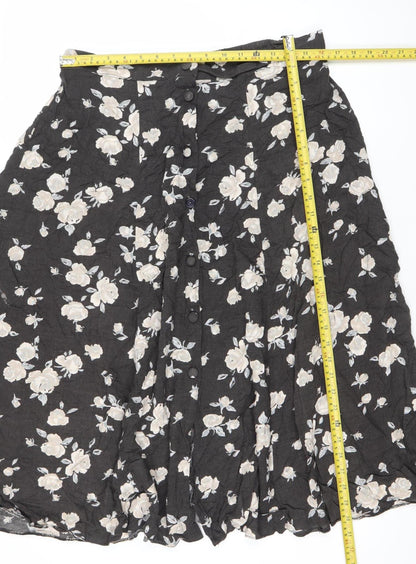 Etam Women’s Black Floral A-Line Midi Skirt Size 20 Viscose