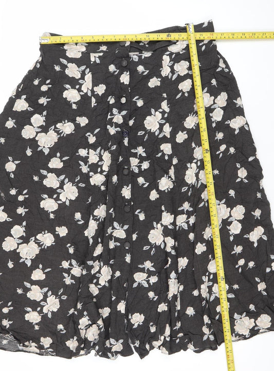 Etam Women’s Black Floral A-Line Midi Skirt Size 20 Viscose
