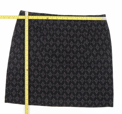 Fat Face Women Black Size 16 Geometric Stretch Pencil Skirt