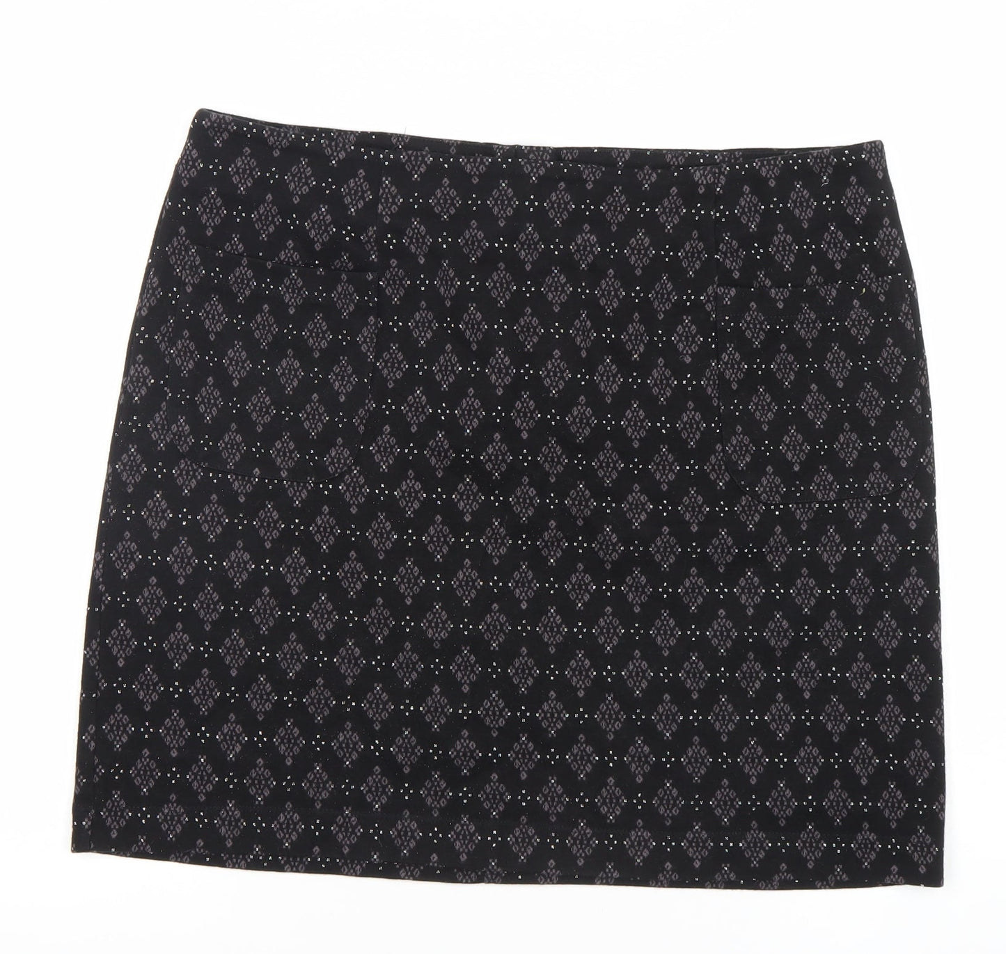 Fat Face Women Black Size 16 Geometric Stretch Pencil Skirt