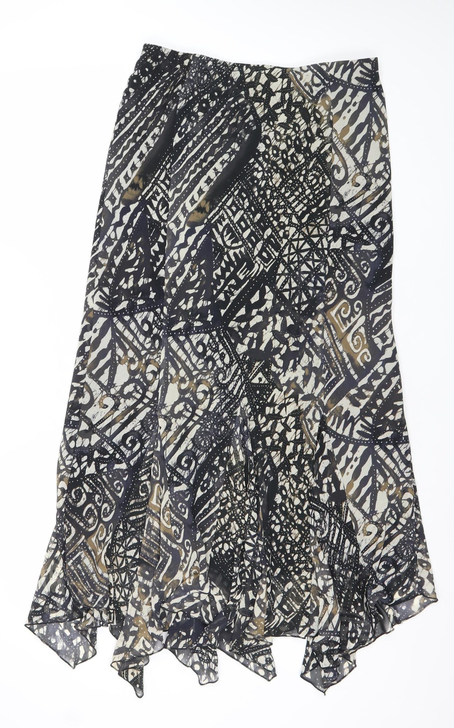 Marks and Spencer Womens Black Beige Geometric Chiffon Skirt Size 12