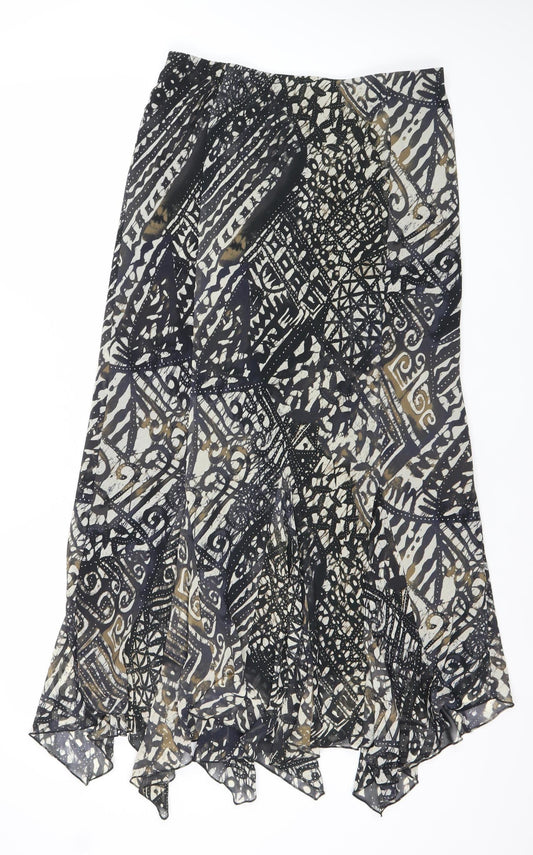 Marks and Spencer Womens Black Beige Geometric Chiffon Skirt Size 12
