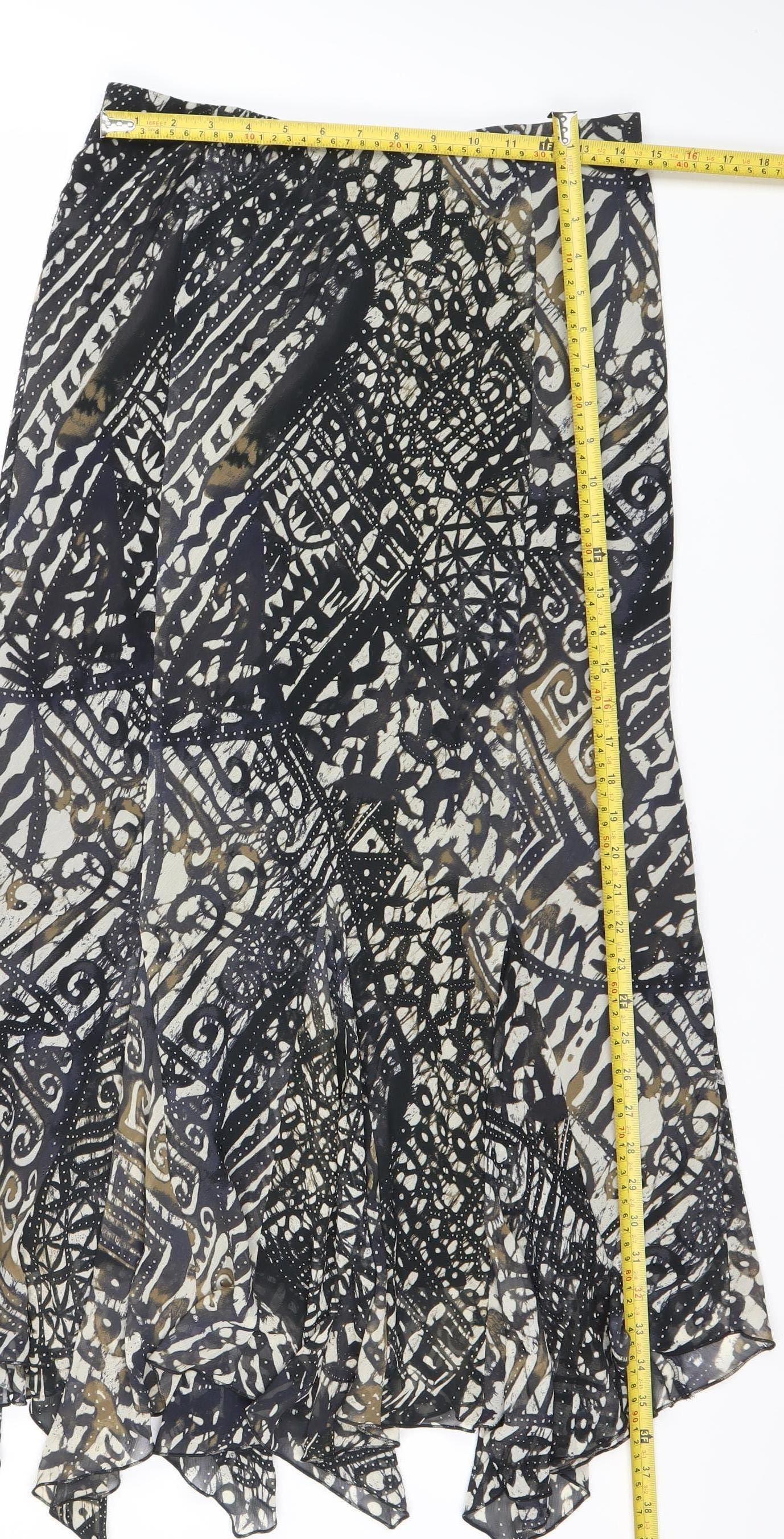 Marks and Spencer Womens Black Beige Geometric Chiffon Skirt Size 12