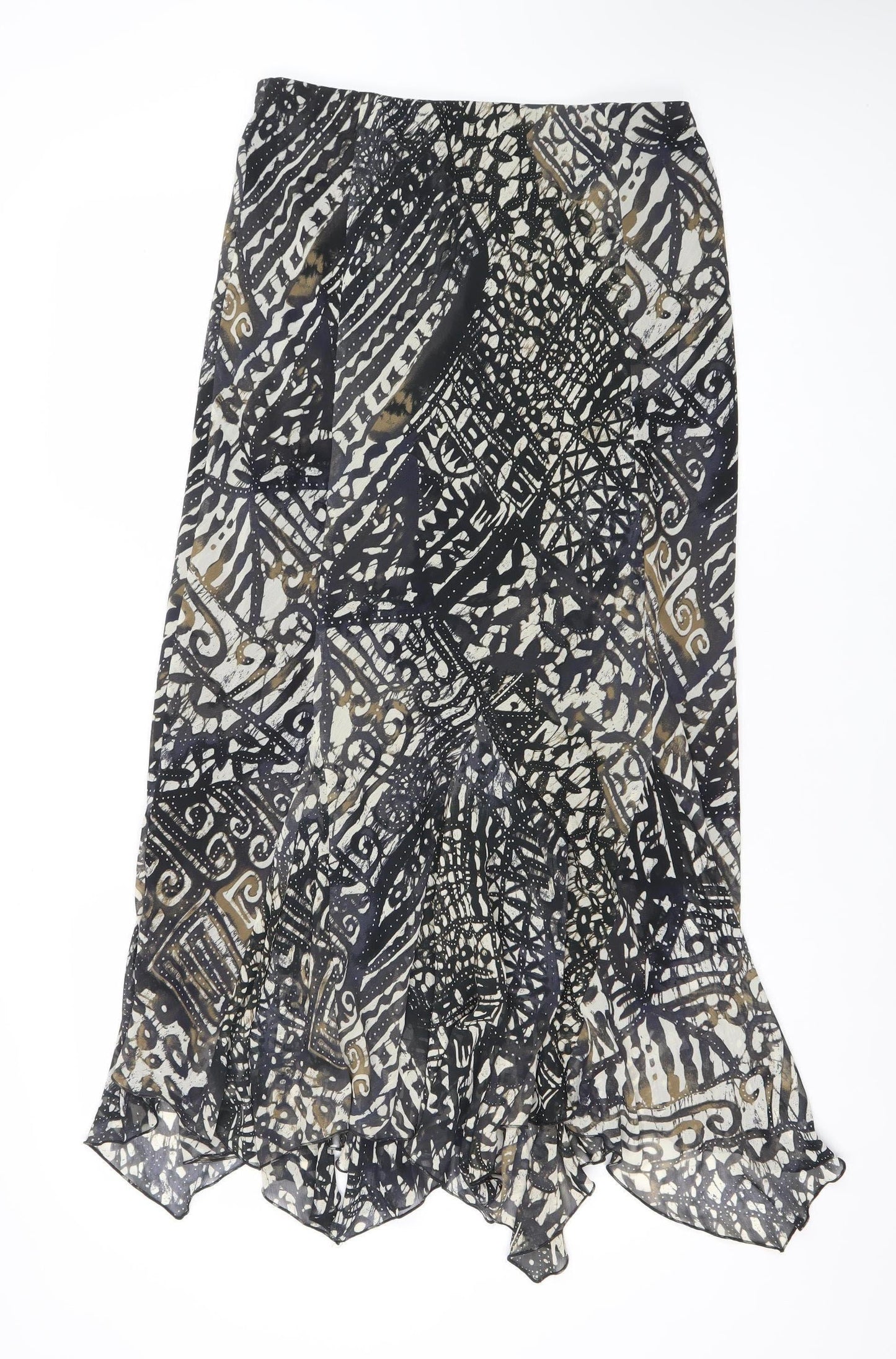 Marks and Spencer Womens Black Beige Geometric Chiffon Skirt Size 12