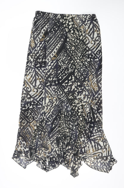 Marks and Spencer Womens Black Beige Geometric Chiffon Skirt Size 12