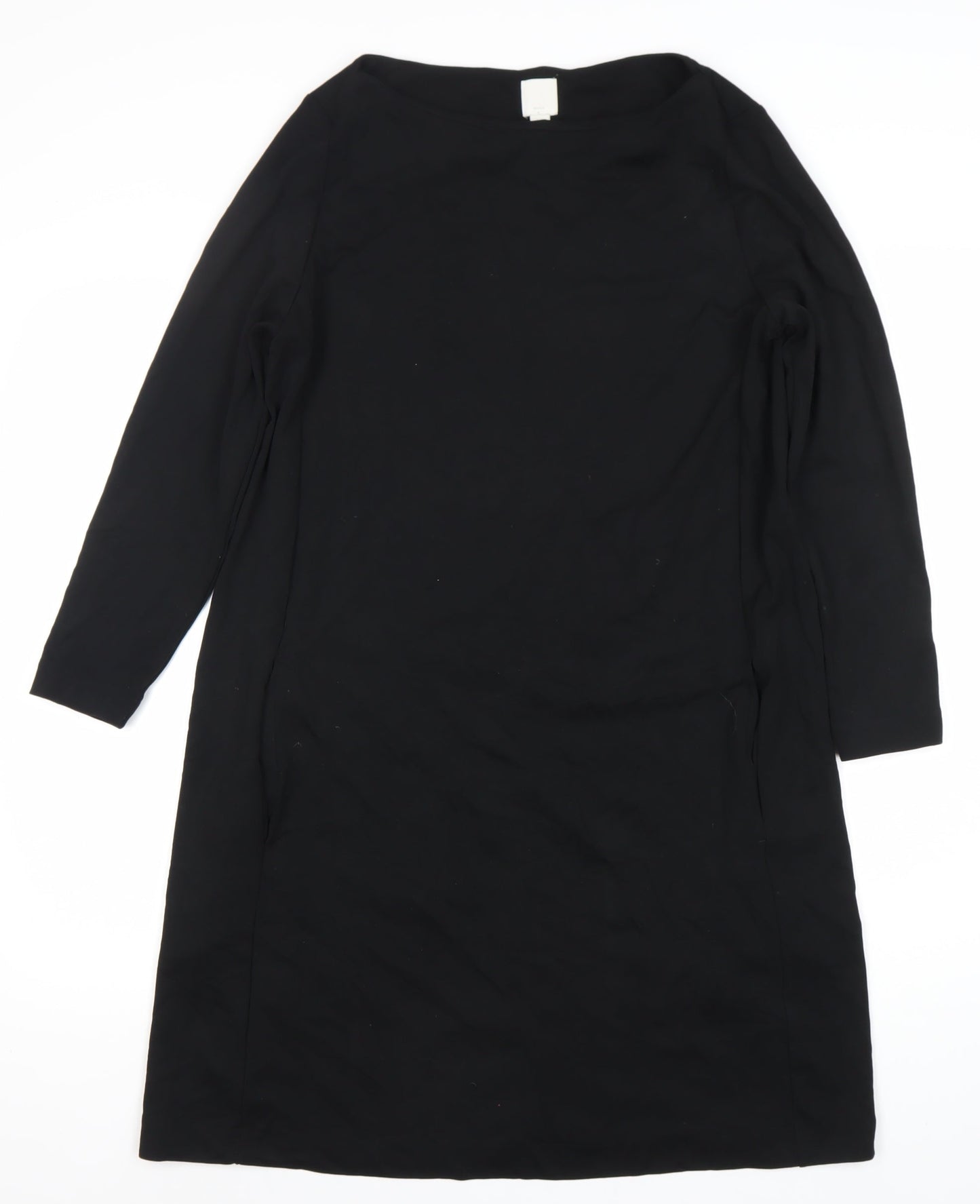 H&M Women’s Black Shift Dress Size 12 Long Sleeve Boat Neck