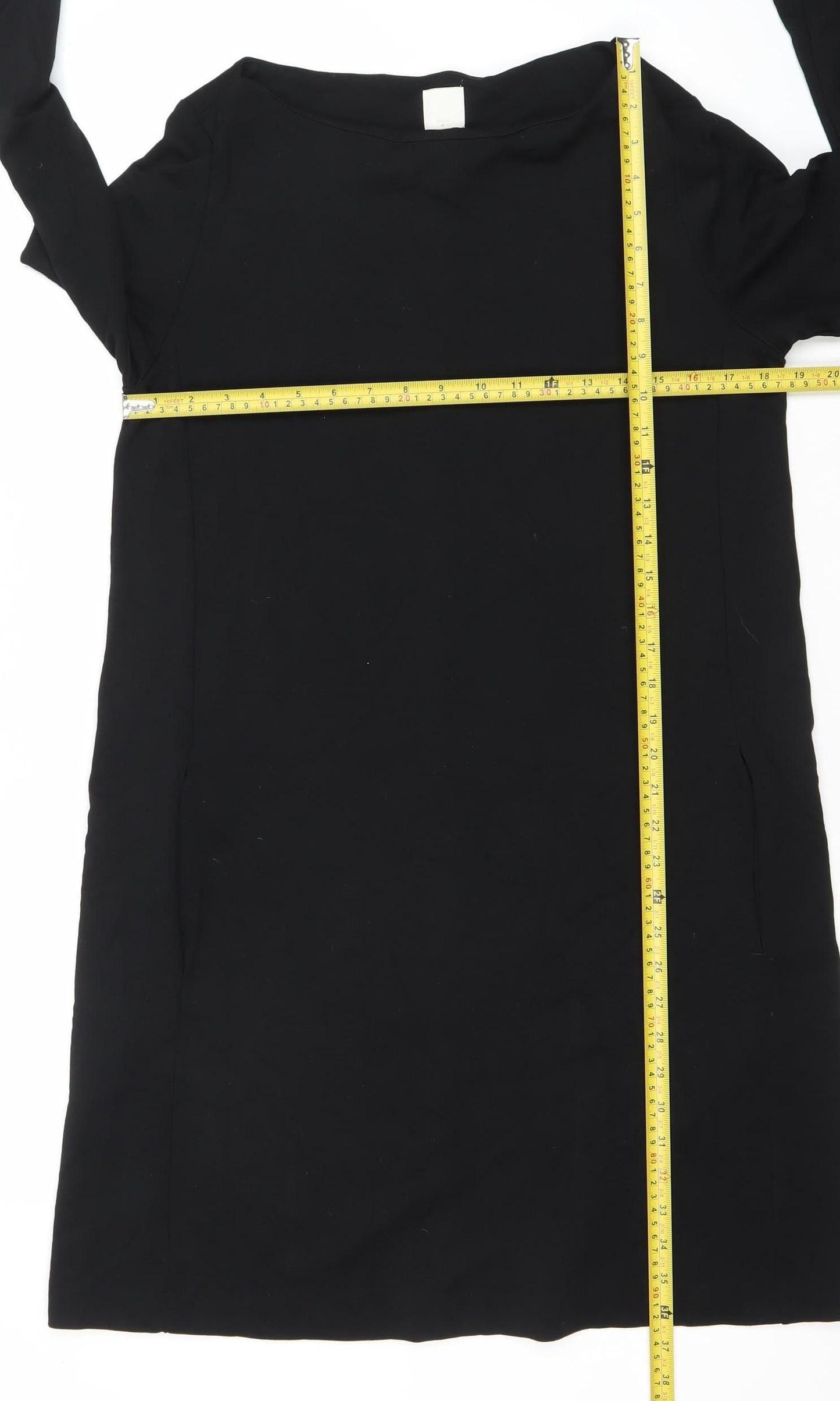 H&M Women’s Black Shift Dress Size 12 Long Sleeve Boat Neck