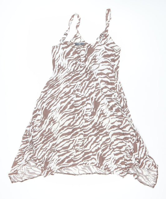 Bh Women’s Brown Animal Print Viscose Midi Slip Dress Size 12