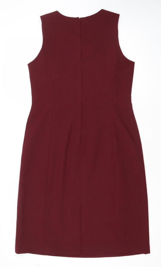 BHS Women Red Size 14 Sleeveless Sheath Knee Length Dress