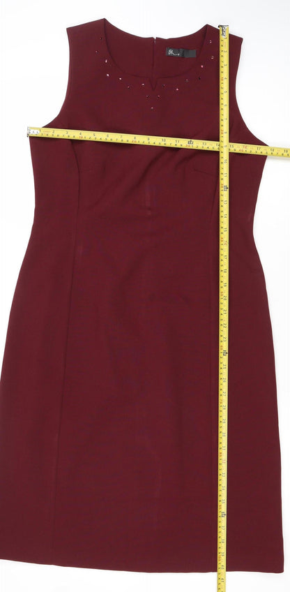 BHS Women Red Size 14 Sleeveless Sheath Knee Length Dress