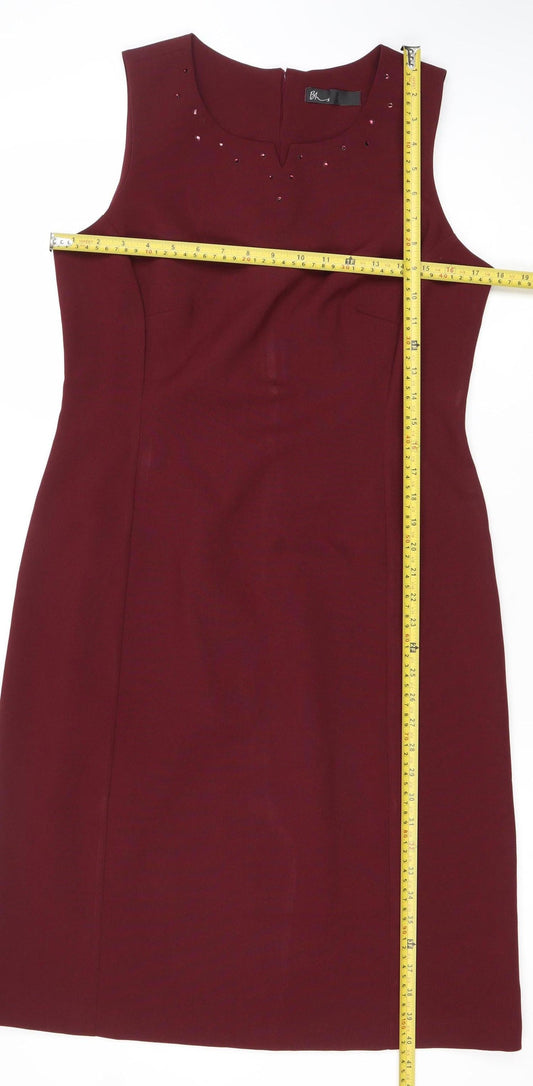 BHS Women Red Size 14 Sleeveless Sheath Knee Length Dress