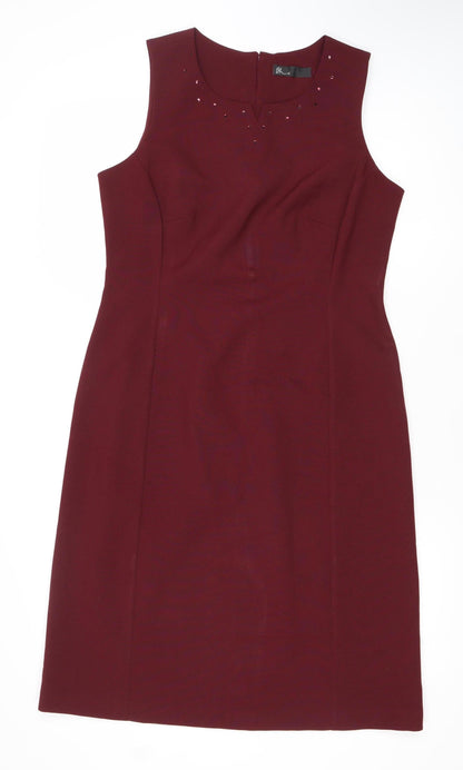 BHS Women Red Size 14 Sleeveless Sheath Knee Length Dress