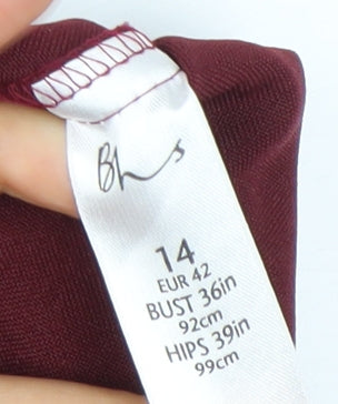 BHS Women Red Size 14 Sleeveless Sheath Knee Length Dress