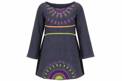 Maya Stop Women’s Blue Multicoloured Cotton Shift Dress S Boho Long Sleeve