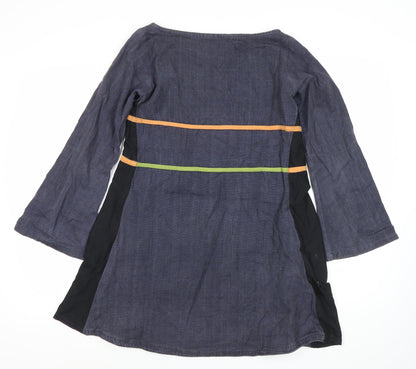 Maya Stop Women’s Blue Multicoloured Cotton Shift Dress S Boho Long Sleeve